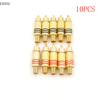 ERDU 10pcs RCA Connector MALE JACK plug Audio vedio เชื่อมทองแดงดำ