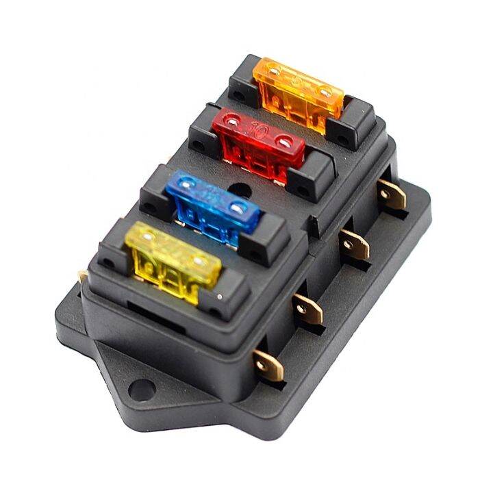 12V 24V Auto Car Truck 4 Way Blade Fuse Block Fuse Box Unit Catchholder 4Pcs Fuses Circuit