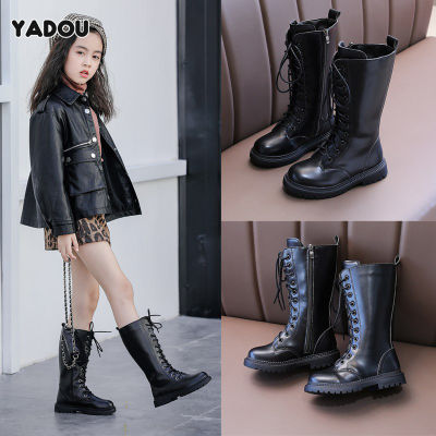 YADOU รองเท้าเด็กเด็กผู้หญิงใหม่ Martin Boots กลางและใหญ่เด็กผู้หญิงรองเท้าบูทสูงรองเท้าเจ้าหญิง
