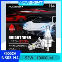 Novsight N30S H4 9003 HB2 หลอดไฟหน้า LED 55W 10000LM 6000K สีขาวไฟ LED ซุปเปอร์ไบร์ท สำหรับรถไฟสูง/ไฟต่ำ ปลั๊กแอนด์เพลย์ 2 ชิ้น รับประกัน 1 ปี จัดส่งฟรี