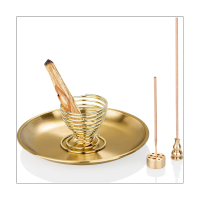 4Piece Burner, Incense Holder for Incense Sticks/Coil Incense/Incense Cones Brass Ash Catcher for Meditation Yoga Room Brass Gold