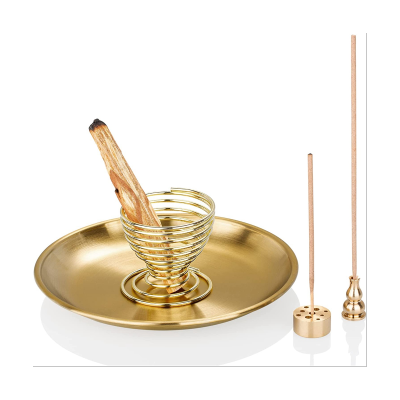 4Pcs Burner, Incense Holder for Incense Sticks/Coil Incense/Incense Cones Brass Ash Catcher for Meditation Yoga Room Brass Gold