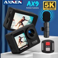 AXNEN AX9กล้องแอคชั่นแคมเมรา5K พร้อมรีโมทไมโครโฟนไร้สาย,4K 60FPS กีฬากันกระแทก WiFi หน้าจอคู่170มุมกว้าง30เมตรกล้องกันน้ำ