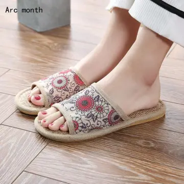 2023 Summer Chinese Style Bamboo Rattan Straw Mats Linen Slippers for Men  and Women Indoor Slip-Proof Sandals Home Shoes