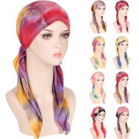 New Pre-Tied Turban Women Chemo Cap Muslim Hijab Inner Caps Hair Loss Cover Beanies Bonnet Long Tail Headscarf Hat Headwrap Caps