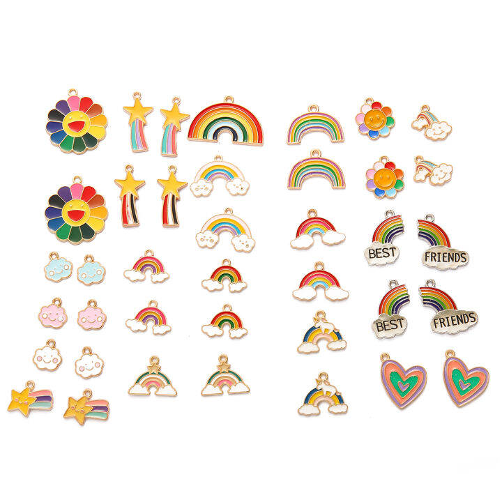 10ชิ้น-ถุงเคลือบผสมยูนิคอร์นสัตว์นกต้นไม้ริมฝีปากดอกไม้-star-rainbow-charms-คลิปจี้สร้อยข้อมือทำมือเครื่องประดับทำเครื่องเพชร-สไตล์สุ่ม