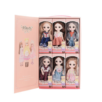 6pcs Set BJD 16cm Doll Set Gift Box with 13 Joints 3D Eyes Girl Toy Gift Bjd Dolls