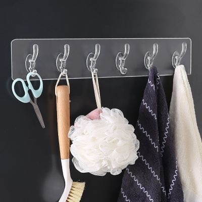 Transparent Plastic Glue Hooks Six Rows Nail-free Wall A Row Of Traceless Hanger Sticke