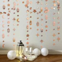 4M Rose Gold Star Moon Ramadan Hanging Banner 2023 EID Mubarak Garland Ornament Muslim Festival Party Decoration For Home Banners Streamers Confetti