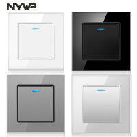 NYWP Luxury Crystal Tempered Glass Panel 1 Gang 2 Way Light Switch On Off Wall Switch With LED Indicator 16A AC 250V