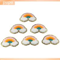 PUPU 6pcs รีดบน แพทช์กำมะหยี่แวววาว ด้ายไหมกำมะหยี่ พร้อมขอบเลื่อมสีทอง แพทช์รุ้ง แพทช์ chenille ทองสีทอง แผ่นติดด้วยการรีด แจ็กเก็ต