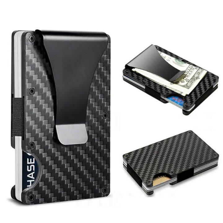 Carbon Fiber Card Holder for Men Metal Money Clip Wallet RFID Blocking ...