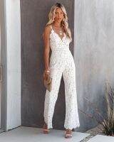 Elegant Lace Jumpsuit ผู้หญิงฤดูร้อน V คอเซ็กซี่สุภาพสตรี Rompers Casual Sling ยาวกางเกงสำนักงานชุดจั๊มสูทสตรีหญิง Jumpsuits