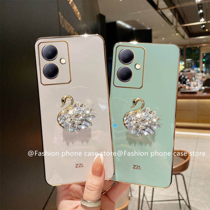 phone-case-เคส-vivo-y27-4g-5g-2023-vivo-y78-5g-ข้อเสนอสุดพิเศษระยิบระยับหรูหราเคลือบด้วยพลอยเทียมรูปหงส์กรอบนิ่ม