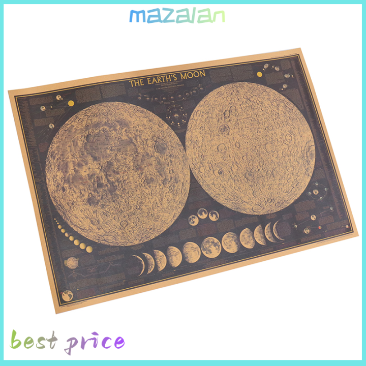 mazalan-tie-ler-กระดาษย้อนยุคขนาดใหญ่โลกดวงจันทร์แผนที่โปสเตอร์ผนัง