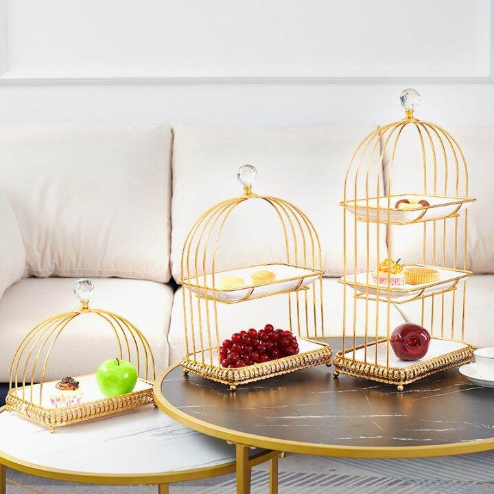Kitchen Plus Bird Cage Cake Stand elegant gold cake stand with ceramic