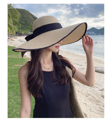 หมวกฟางแพทย์ปีกกว้างซุปเปอร์สำหรับผู้หญิงป้องกันแสงแดดในฤดูร้อนปีกกว้างหมวกปีกกว้างหมวกธนูชายหาด Bsy1หมวกบังแดด