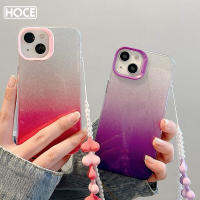 HOCE เคสโทรศัพท์โซ่มือไล่เฉดสีหลากสีเงาวับบลิงหรูหราหัวใจสำหรับ iPhone 14 Pro Max 13 12 11กรอบซิลิโคนนิ่มเงางามฝาครอบกันกระแทกแข็ง