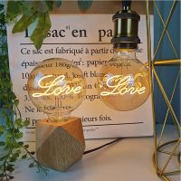 [HOT QQZIWWUJJWG 104] Edison Lamp Retro Edison Love Letter Bulb Creative Golden Warm Light Glass Chandelier Desk Lamp