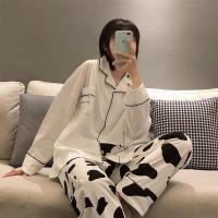 Cow Print Womens Pajamas Home Clothes Cute Pyjama Pour Femme Kawaii Sleepwear Pijamas Nightie Autumn Winter