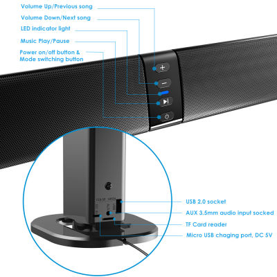 Soundage Wireless Bluetooth Speaker Stereo Sound Home Theater System Soundbar Adjustable Subwoofer Loudspeaker for PC