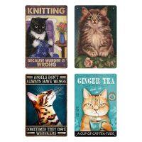 Vintage Cat แผ่นโลหะดีบุกป้ายสำหรับตกแต่งบ้าน Retro สัตว์โปสเตอร์ Wall Art Decoration