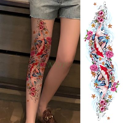 hot！【DT】▪  Temporary Sticker carp fish flower full arm fake tatto tatoo sleeve large size for girl men women lady