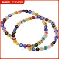 PING3693 1 Strands About 65pcs 6mm ครับ ลูกปัดกลมแบน สุ่มแบบสุ่ม สีผสมกัน ลูกปัดแลมป์เวิร์ค ลูกปัดเหรียญ ดอกไม้ประดับดอกไม้ ลูกปัด millefiori ทำเครื่องประดับ DIY