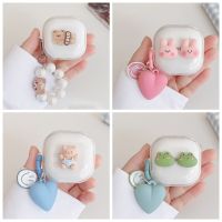 For QCY HT05 / MeloBuds ANC / HT03 Case Cute bear / cartoon animal Cover silicone Transparent Earphone Cover with Keychain Wireless Earbud Cases