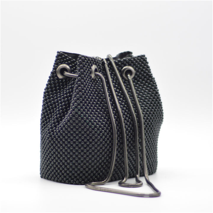 top-quality-women-aluminum-ball-mesh-bucket-shoulder-bag-clutch-handbag-handmade-metal-strap-clutches-bridal-purse