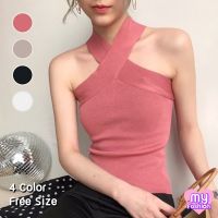 ?MYF มาใหม่?เสื้อแฟชั่นไหมพรมแต่งคอไขว้ สีพื้น 4 สี