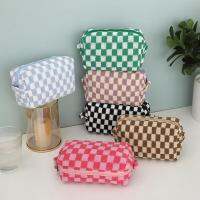 Fashion Checkerboard Knitting Cosmetic Bag Wool Plaid Case Storage Finishing Large Pencil Bag Capacity V0N6