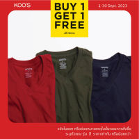 COD  ☁KOOS เสื้อยืดคอวีแขนสั้น เสื้อเปล่า การันตีสีไม่ตกผ้าไม่ย้วย  -  100 คอตตอน☝