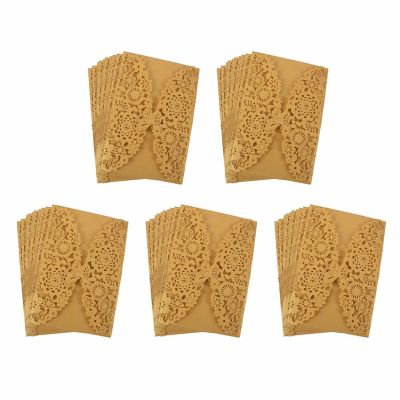50Pcs Delicate Carved Butterflies Romantic Wedding Party Invitation Card Envelope Invitations for Wedding：Golden Yellow