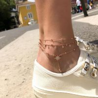 Bohemia Multilayer Crystal Anklet Set Fashion Sequins Star Ankle Bracelets for Women Summer Beach Foot Jewelry Leg Chain Anklets