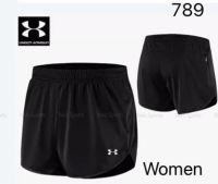 กางเกงขาสั้นผู้หญิง Under Armour เอวยางยืด โลโก้ ปัก สีพื้น กระเป๋าข้างมีซิป กางเกงลำลอง กางเกงกีฬา