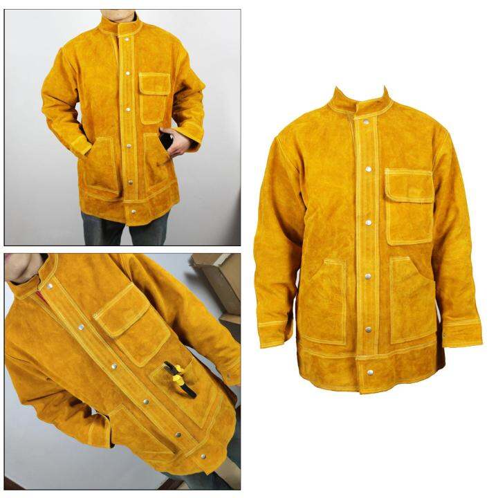 Ailong Heavy Duty Cowhide Leather Welding Coat Weld Jacket with Pockets