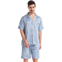 Factory Outlet Cross -Border Large -Size Solid Color MenS Short -Sleeved Pajamas Summer Matte Diced Lapel Simple