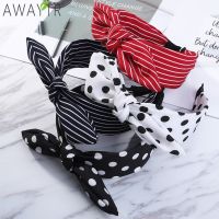 【YF】 Rabbit Ears Cloth Striped Print Wide Side Bow Headband Hair Hoop Fashion Ladies Dot Solid Band For Girl Accessories