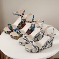 SENDNAKAI New Snake Skin Pattern Fish Mouth High Heel Sandals Foot high heels Thick Sole Single Shoes Fashion Large