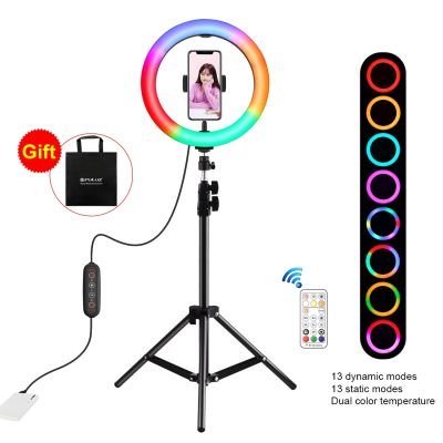 PULUZ 10.2นิ้ว26ซม.Marquee LED RGBWW Selfie ความงาม + 1.1M ขาตั้งกล้อง168 LED Dual-อุณหภูมิสี Dimmable แหวน Vlogging การถ่ายภาพไฟรองเท้าเย็นขาตั้งกล้องและรีโมทคอนโทรลและโทรศัพท์ Clamp