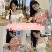 DD SHOPพร้อมส่ง 37033 เสื้อไหมพรมแขนกุด ใส่ได้2แบบน่ารักระบายข้างหน้า