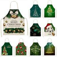 Christmas Tree Deer Pattern Sleeveless Linen Apron 65x53cm Baking Cooking Women Kitchen Aprons Home Cleaning Tools kid Bibs Aprons