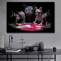 Animal Bulldog Canvas Paintings Dog Playing Cards Posters and Prints Wall Pictures for Living Room Home Wall Decoration Cuadros