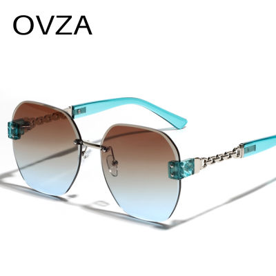แว่นตาไล่ระดับสีสำหรับผู้หญิงแว่นตากันแดดไร้ขอบแฟชั่น OVZA S7047กรอบสี่เหลี่ยมขนาดใหญ่