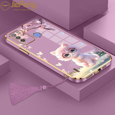 JiePeng สำหรับ itel Vision 1 Pro ที่สวยงามน่ารักแมวชุบซิลิโคนโทรศัพท์กรณี TPU Soft Case ด้วยพู่แขวนสายคล้องคอ