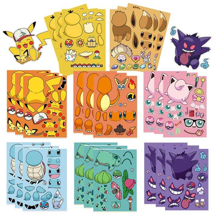 32sheets-children-diy-puzzle-sticker-pokemon-face-funny-anime-pikachu-assemble-stickers-kids-toys-boys-girls-gifts