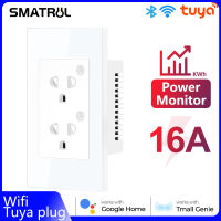 SMATRUL 16A Smartlife /Tuya WiFi บลูทูธ US EU ปลั๊กอะแดปเตอร์ปลั๊กสมาร์ทสนับสนุนการควบคุมพลังงานเฉพาะบุคคลตรวจสอบไฟฟ้าผนังเปิดปิดเสียงจับเวลาสำหรับ Google Home Alexa Tmall Genie