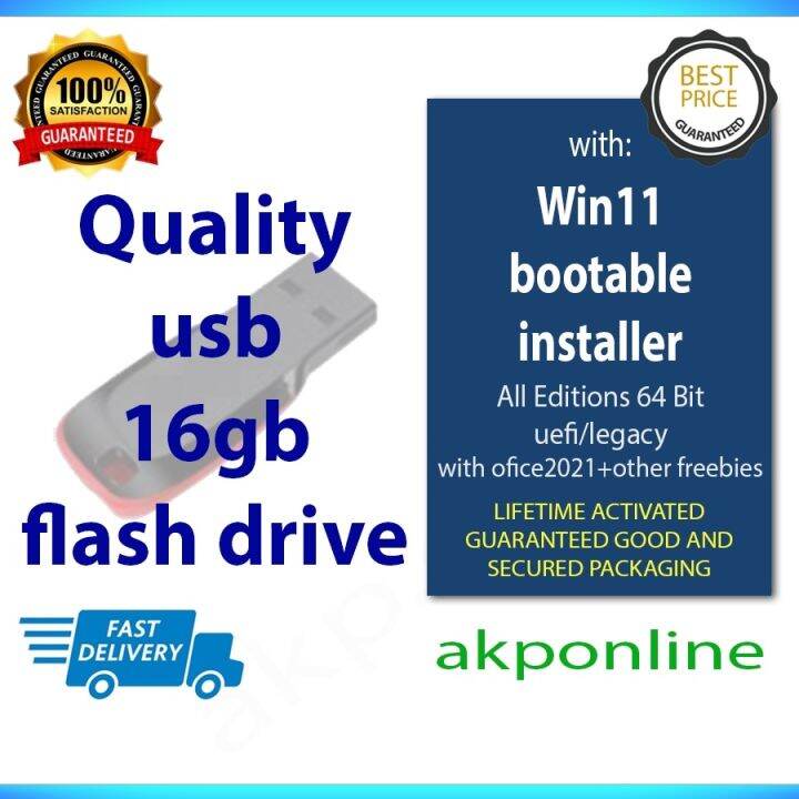 Quality usb 16gb flash drive bootable windows 11 all editions installer