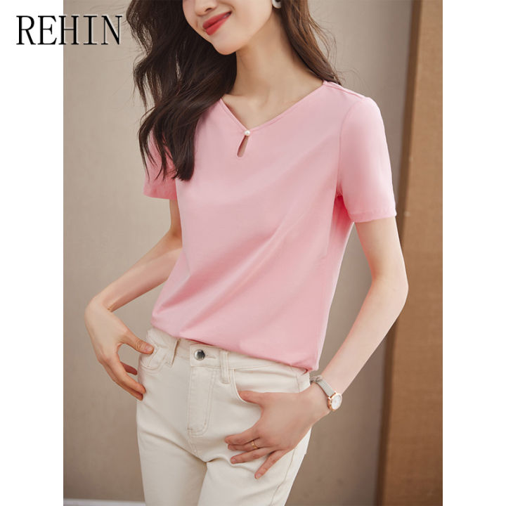 rehin-เสื้อยืดแขนสั้นผ้าฝ้ายการออกแบบที่ไม่เหมือนใครไหล่ปกติและเรียบง่ายสำหรับฤดูร้อน